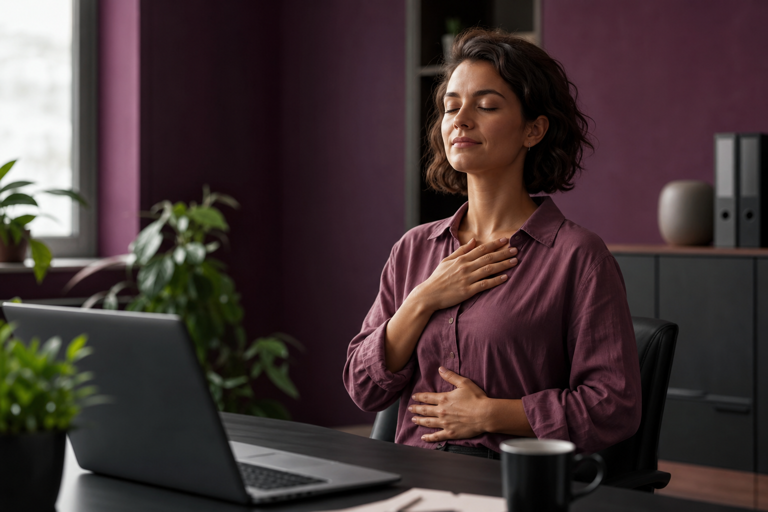 Morning grounding routine at office desk by Purgeaecleanse